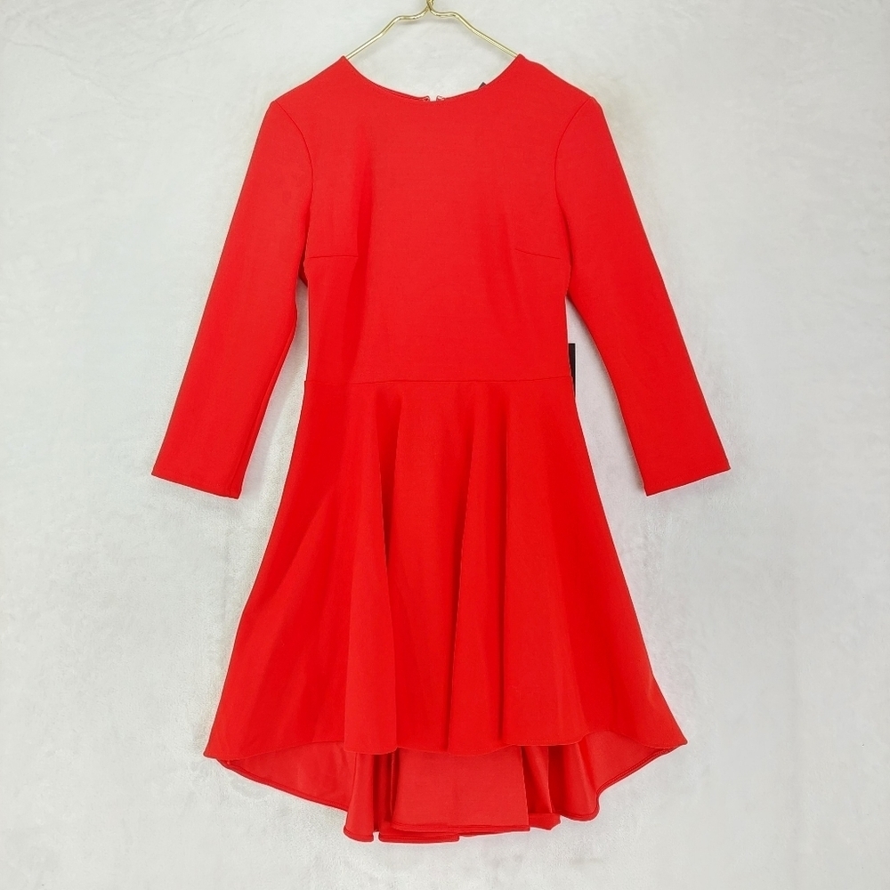 Express Red Long Sleeve Fit & Flare Casual Midi Dress 892